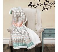 Lush Decor Elephant Stripe Fuzzy Reversible Sherpa Throw Blanket 60” x 50” Turquoise & Pink