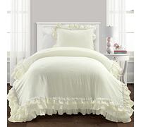 Lush Decor Ella Parisian Vintage Chic Ruffle Lace 2 Piece Comforter Set, Ivory, Twin-XL