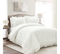 Lush Decor Ella Ruffle Lace 100% Cotton 3 Piece Duvet Cover Set, White, King