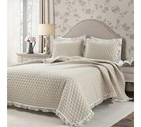 Lush Decor Ella Vintage Chic Ruffle Lace 3 Piece Quilt Set, Polyester, Neutral, Full/Queen