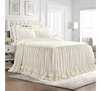 Lush Decor Ella Vintage Chic Ruffle Lace Bedspread Ivory Farmhouse Style Lightweight 3 Piece Set King, Polyester