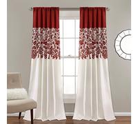 Lush Decor Estate Garden Print Curtains Light Filtering Window Panel Set for Living, Dining, Bedroom (Pair), 84” x 52”, Red