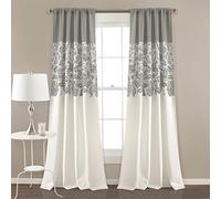 Lush DÉCOR Estate Garden Print Curtains Room Darkening Window Panel Set for Living, Dining, Bedroom (Pair), 84 in x 52 in, Gray
