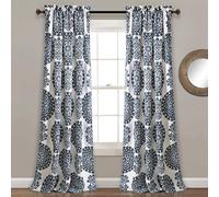 Lush Decor Evelyn Medallion Room Darkening Window Curtain Panel Pair, 84" x 52" + 2" Header, Navy