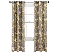 Lush Decor Farmhouse Bird and Flower Insulated Grommet Blackout Window Curtain Panel Pair, 84" x 38", Gray and Yellow