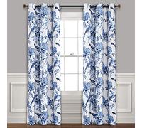 Lush Decor Farmhouse Bird and Flower Insulated Grommet Blackout Window Curtain Panel Pair, 84" x 38", White and Blue