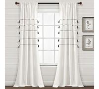 Lush Decor Farmhouse Boho Stripe Woven Tassel Yarn Dyed Cotton Window Curtain Panel Pair, 95" L x 42" W, Ivory & Black