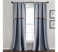 Lush Decor Farmhouse Button Stripe Yarn Dyed Woven Cotton Window Curtain Panel Pair, 84" L x 40" W, Navy
