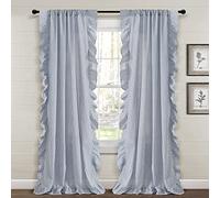 Lush Decor Farmhouse Reyna Ruffle Window Curtain Panel Pair, 52" W x 84" L, Navy