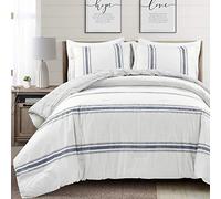 Lush Decor Farmhouse Stripe 3 Piece Comforter Set, Navy, Full/Queen