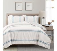 Lush Decor Farmhouse Stripe 3 Piece Duvet Cover Set, King, Blue
