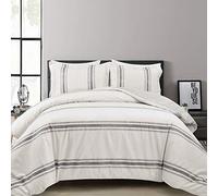 Lush Decor Farmhouse Stripe 3 Piece Duvet Cover Set, King, Gray