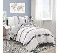 Lush Decor Farmhouse Stripe Back to Campus 100% Cotton 2 Piece Duvet Cover Set, Twin-XL, Navy