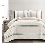 Lush Decor Farmhouse Stripe, Cotton, Blue, King
