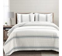 Lush Decor Farmhouse Stripe, Cotton, Dark Gray, King
