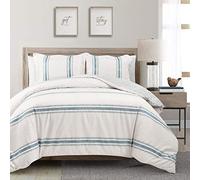 Lush Decor Farmhouse Stripe Cotton Duvet Cover Blue 3Pc Set Full/Queen
