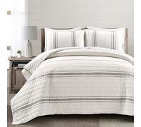 Lush Decor Farmhouse Stripe, Cotton, Gray, Full/Queen