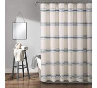 Lush Decor Farmhouse Stripe Cotton Shower Curtain, 72" W x 72" L, Blue - Classic Modern Rustic Charm Bathroom Decor