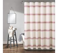 Lush Decor Farmhouse Stripe Cotton Shower Curtain, 72" W x 72" L, Red - Classic Modern Rustic Charm Bathroom Decor