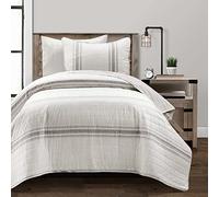 Lush Decor Farmhouse Stripe Reversible Cotton 2 Piece Comforter Set, Gray, Twin-XL