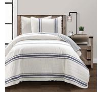 Lush Decor Farmhouse Stripe Reversible Cotton 2 Piece Comforter Set, Navy, Twin-XL
