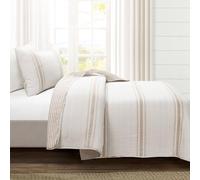 Lush Decor Farmhouse Stripe Reversible Cotton 2 Piece Quilt Bedding Set, Twin-XL, Neutral