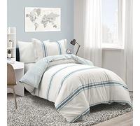 Lush Decor Farmhouse Stripe Reversible Cotton Duvet Cover Set, 2 Piece Set, Twin XL, Blue - Twin Bedding Set - Dorm Decor - Striped Duvet Cover For Kids Or Teens - Farmhouse Bedroom Decor
