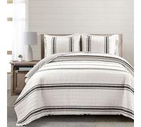 Lush Decor Farmhouse Stripe Reversible Oversized Cotton 3 Piece Comforter Set, Black, King