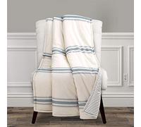 Lush Decor Farmhouse Stripe Reversible Throw, Single, 50" W x 60" L, Blue - Classic Modern Rustic Charm - Cozy Soft Single Pinstripe Print Blanket