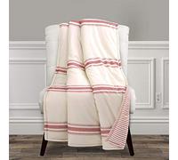 Lush Decor Farmhouse Stripe Reversible Throw, Single, 50" W x 60" L, Red - Classic Modern Rustic Charm - Cozy Soft Single Pinstripe Print Blanket
