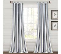 Lush Decor Farmhouse Stripe Yarn Dyed Cotton Window Curtain Panel Pair, 42" W x 84" L, Navy - Classic Modern Rustic Charm - Eco Friendly Cotton Fabric(2 count pack of 1)