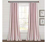 Lush Decor Farmhouse Stripe Yarn Dyed Cotton Window Curtain Panel Pair, 42" W x 84" L, Red - Classic Modern Rustic Charm - Eco Friendly Cotton Fabric
