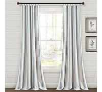 Lush Decor Farmhouse Stripe Yarn Dyed Cotton Window Curtain Panel Pair, 84" Long x 42" Wide, Blue