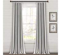 Lush Decor Farmhouse Stripe Yarn Dyed Eco-Friendly Recycled Cotton Blend Window Curtain Panel Pair, 108" L x 42" W, Black
