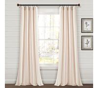 Lush Decor Farmhouse Stripe Yarn Dyed Eco-Friendly Recycled Cotton Blend Window Curtain Panel Pair, 84" L x 42" W, Pink