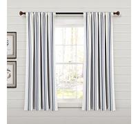 Lush Decor Farmhouse Stripe Yarn Dyed Eco-Friendly Recycled Cotton Window Curtain Panel Pair, 63" L x 42" W, Navy