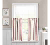 Lush Decor Farmhouse Stripe Yarn Dyed Recycled Cotton Window Curtain Kitchen Tiers, 29" L x 36" W, Red