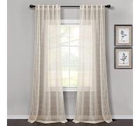 Lush Decor Farmhouse Textured Back Tab/Rod Pocket Sheer Window Curtain Panel Pair, 84" L x 38" W, Beige