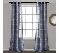 Lush Decor Farmhouse Textured Grommet Sheer Window Curtain Panel Pair, 38" W x 108" L, Navy