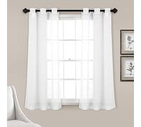 Lush Decor Farmhouse Textured Grommet Sheer Window Curtain Panel Pair, 38" W x 63" L, Bleach White