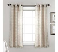 Lush Decor Farmhouse Textured Grommet Sheer Window Curtain Panel Pair, 38" W x 63" L, Neutral