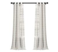 Lush Decor Farmhouse Textured Grommet Sheer Window Curtain Panel Pair, 38" W x 84" L, White
