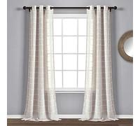Lush Decor Farmhouse Textured Grommet Sheer Window Curtain Panel Pair, 38" W x 95" L, Beige