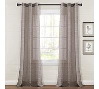 Lush Decor Farmhouse Textured Grommet Sheer Window Curtain Panel Pair, 38" W x 95" L, Brown