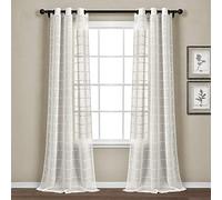 Lush Decor Farmhouse Textured Grommet Sheer Window Curtain Panel Pair, 38" W x 95" L, White