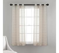 Lush Decor Farmhouse Textured Grommet Sheer Window Curtain Panel Pair, 63" L x 38" W, Beige