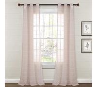 Lush Decor Farmhouse Textured Grommet Sheer Window Curtain Panel Pair, 84" Long x 38" Wide, Blush