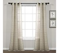 Lush Decor Farmhouse Textured Grommet Sheer Window Curtain Panel Pair, 84" Long x 38" Wide, Neutral