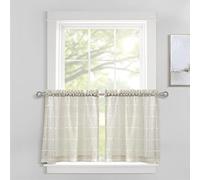 Lush Decor Farmhouse Textured Sheer Kitchen Tiers Beige 58x36+1.5 Set (Each 29x36+1.5)