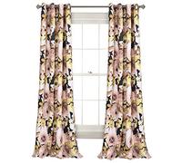 Lush Decor Floral Watercolor Light Filtering Window Curtain Panel Pair, 84" x 52", Navy